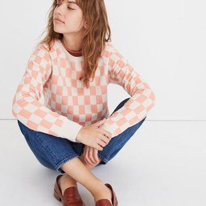Madewell Coral Checkerboard Shrunken Sweatshirt S